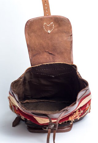 Mixed Kilim Carpet and Moroccan Leather Rucksack