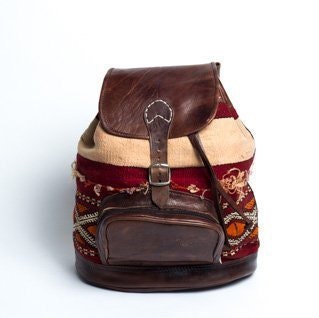 Mixed Kilim Carpet and Moroccan Leather Rucksack