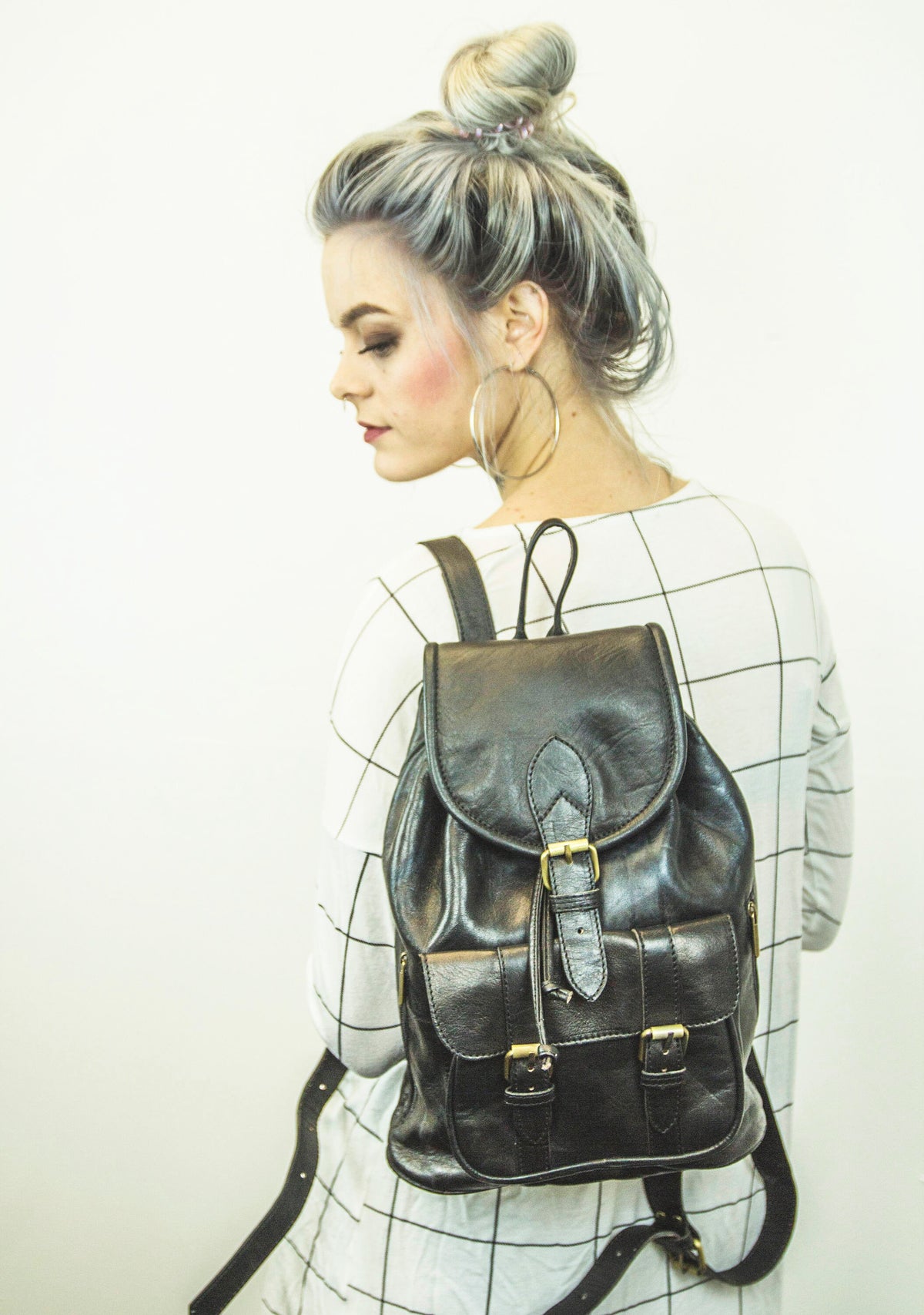 Black Leather Rucksack Backpack In Soft Cowhide