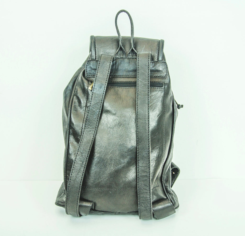Black Leather Rucksack Backpack In Soft Cowhide