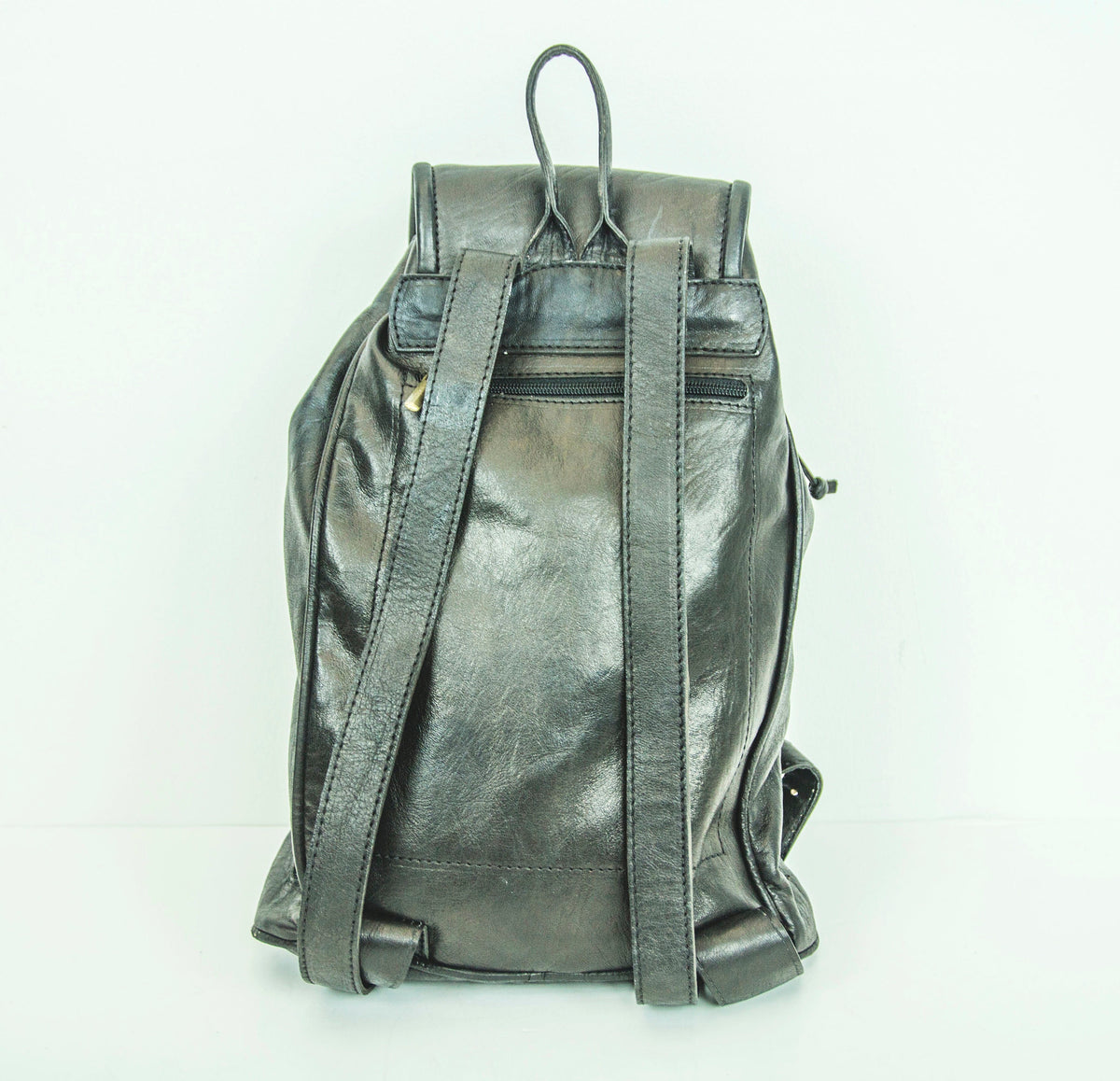 Black Leather Rucksack Backpack In Soft Cowhide