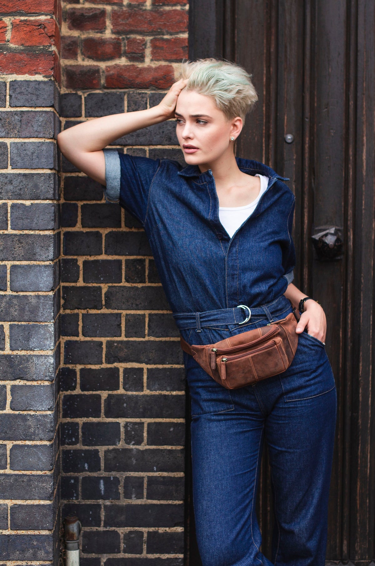 Bumbag Cross body Belt Bag In Stressed Brown Hunter Leather