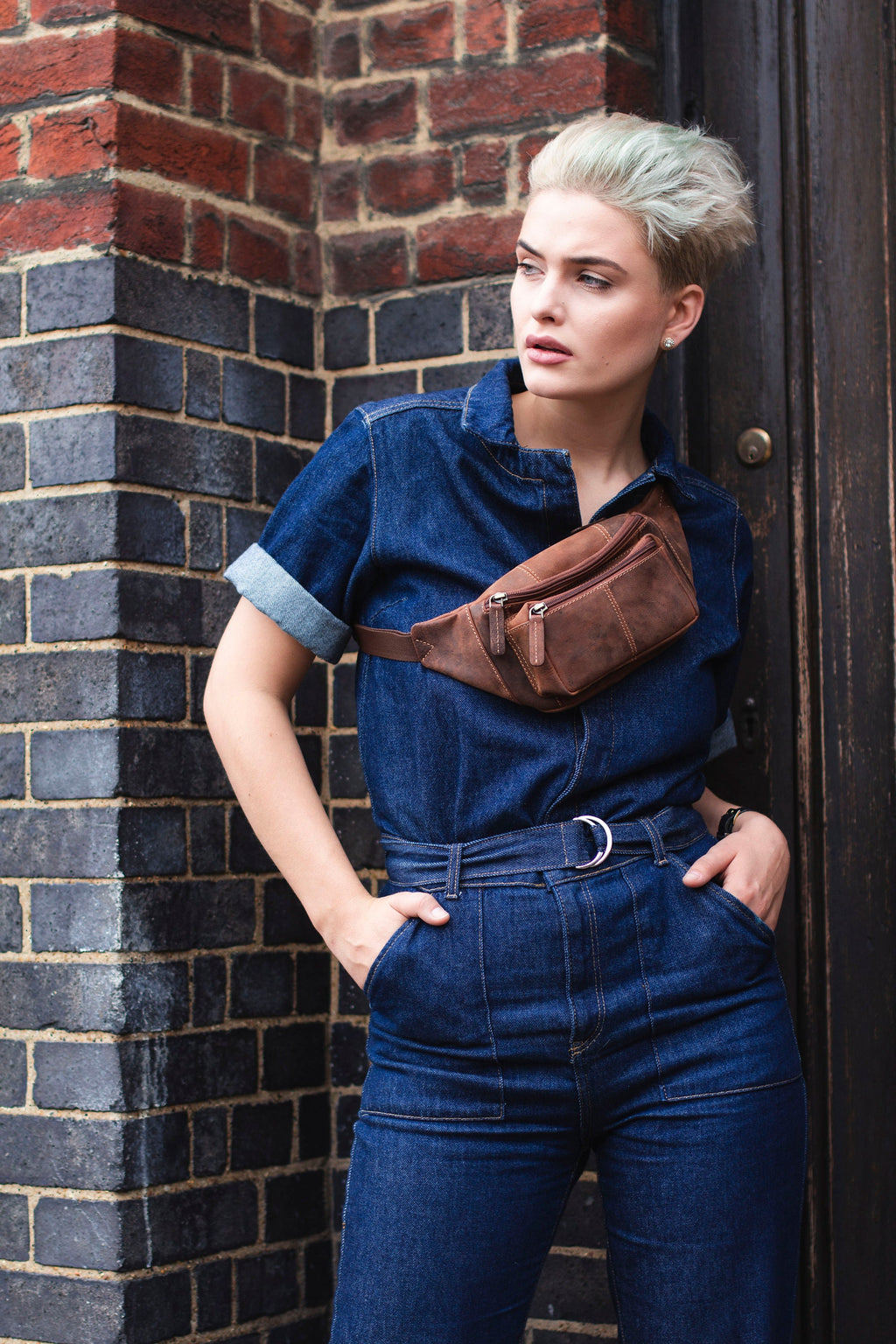 Bumbag Cross body Belt Bag In Stressed Brown Hunter Leather