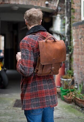 Distressed Leather Satchel Backpack In Brown