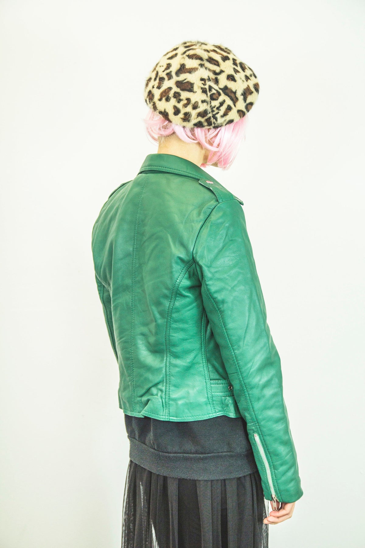 Leather Biker Jacket In Aqua Green