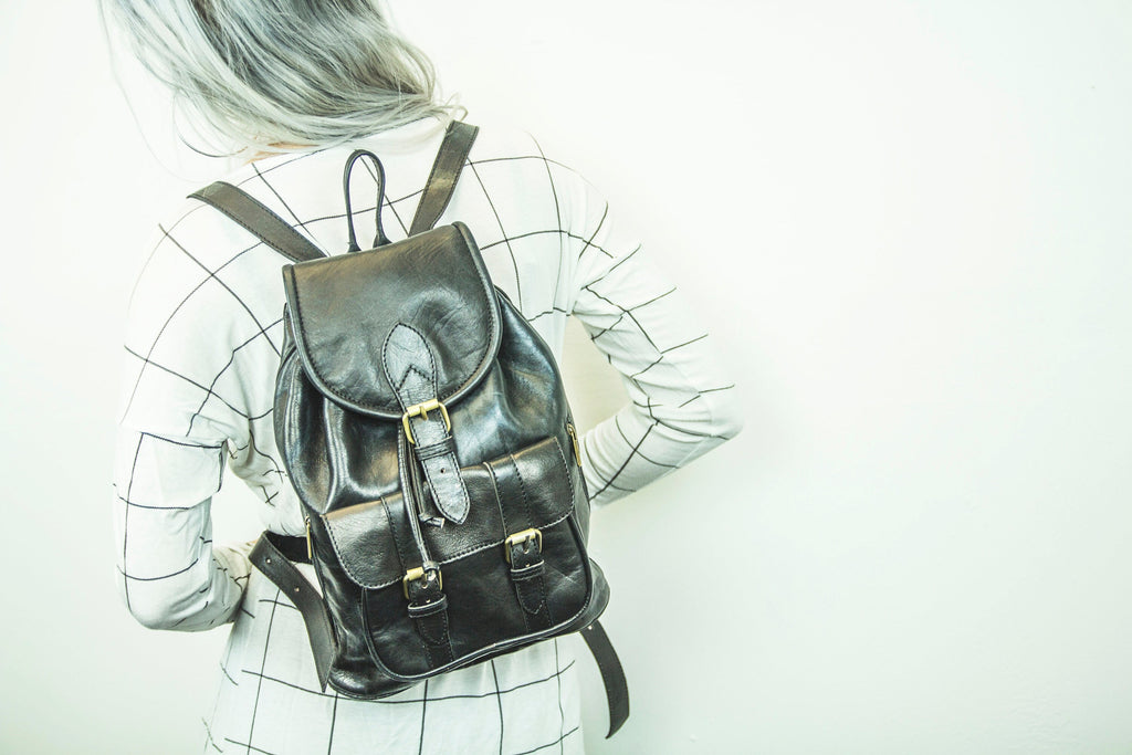 Black Leather Rucksack Backpack In Soft Cowhide