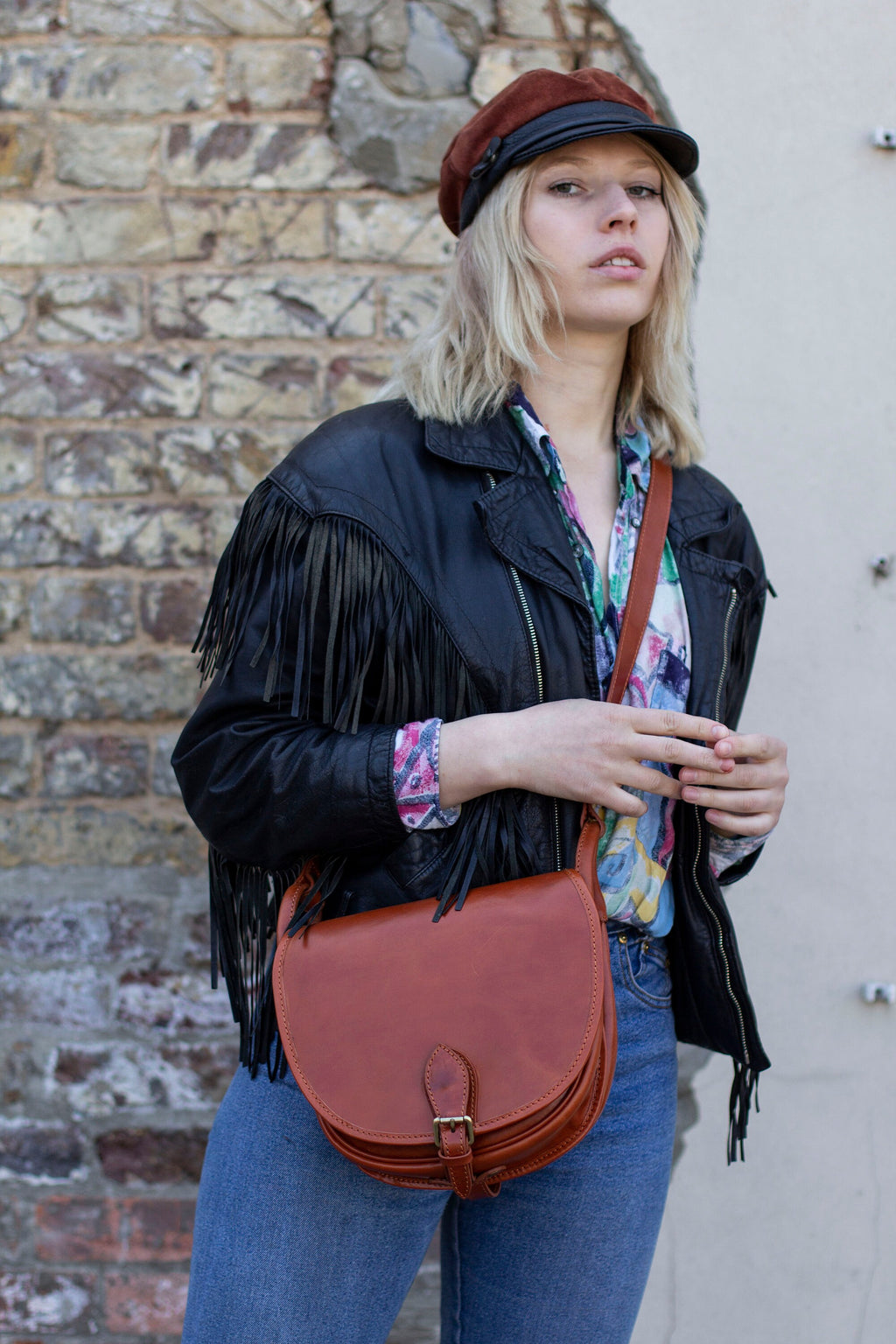 Leather Satchel Saddle Bag In Brown