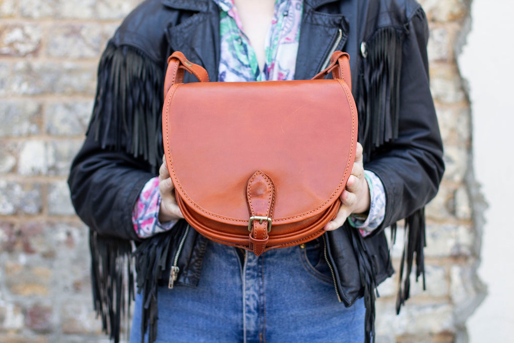 Leather Satchel Saddle Bag In Brown