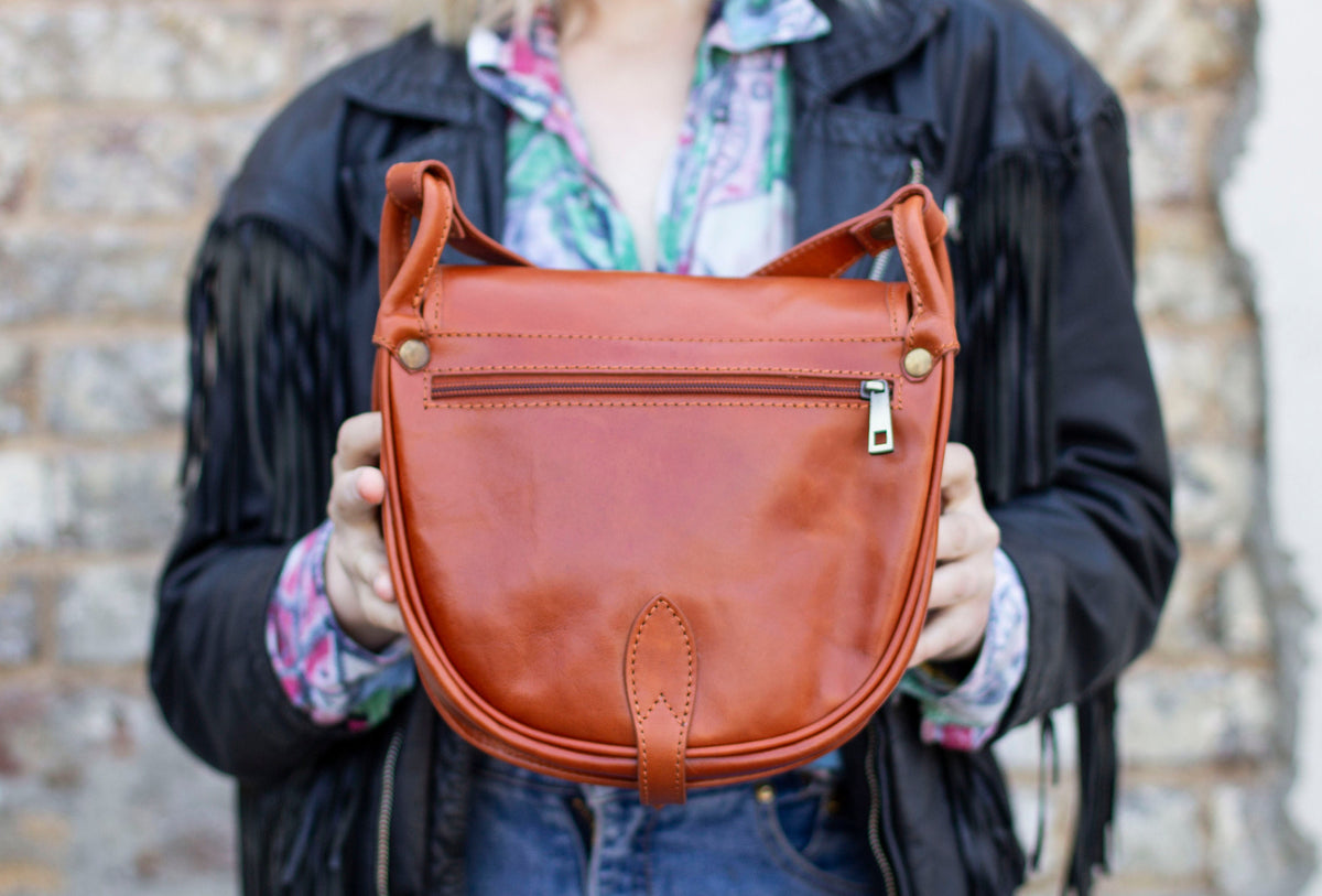 Leather Satchel Saddle Bag In Brown