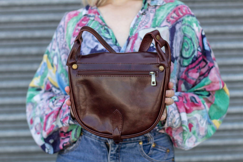Leather Satchel Saddle Bag In Dark Brown