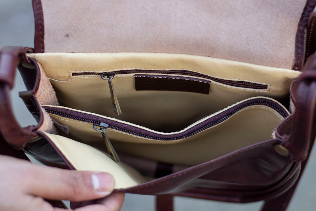 Leather Satchel Saddle Bag In Dark Brown