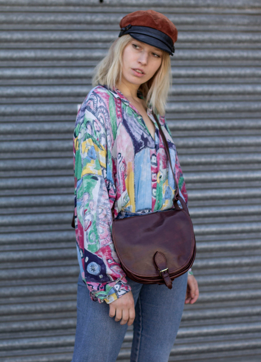 Leather Satchel Saddle Bag In Dark Brown