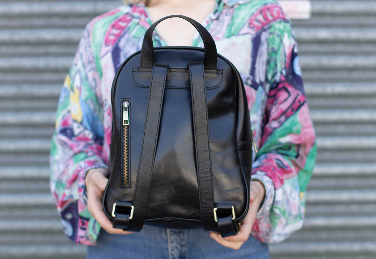 Soft Black Leather Backpack With Pockets