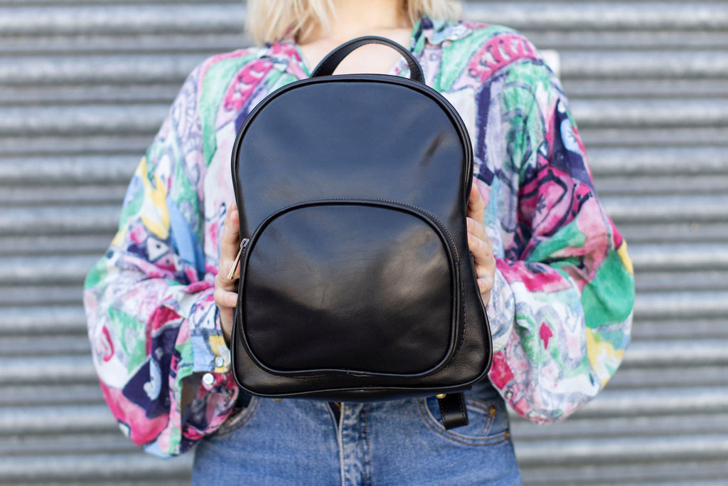 Soft Black Leather Backpack With Pockets