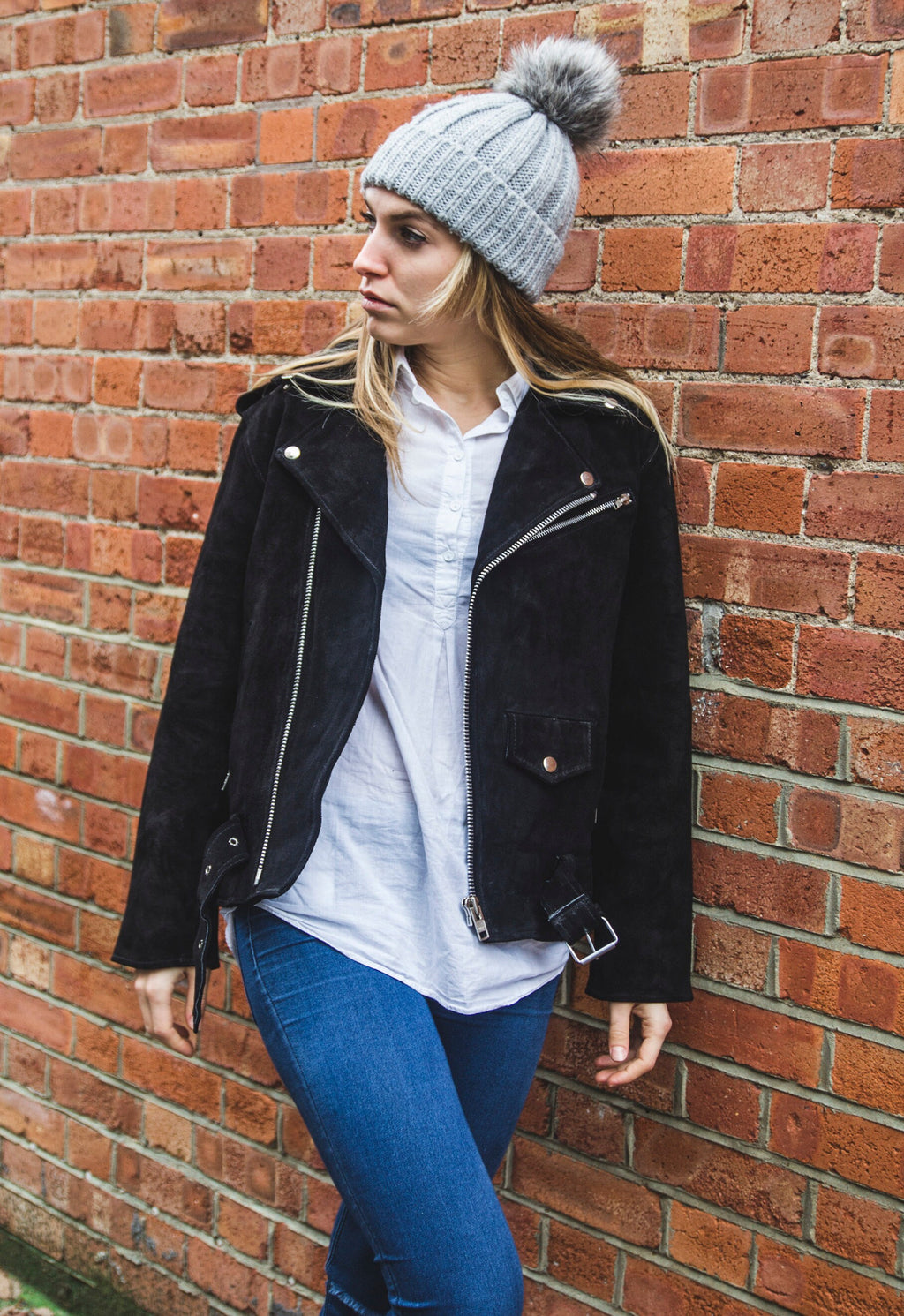 Genuine Black Suede Biker Jacket 80's Style