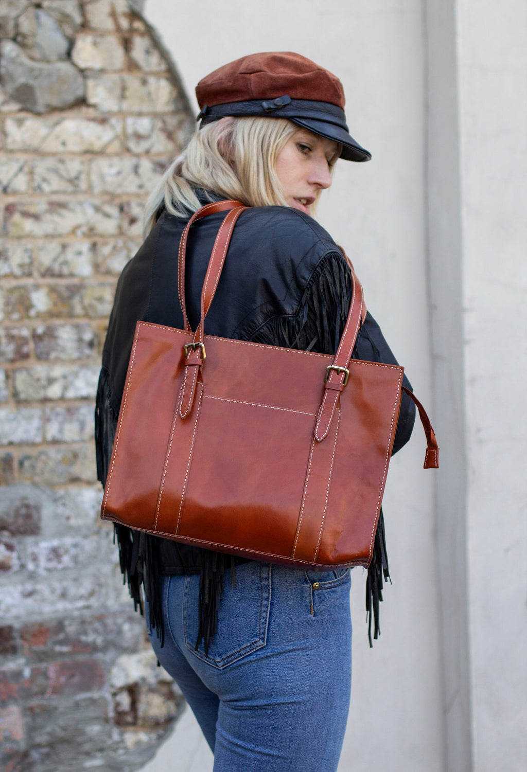 Leather Handbag Shoulder Bag In Matte Tan Brown