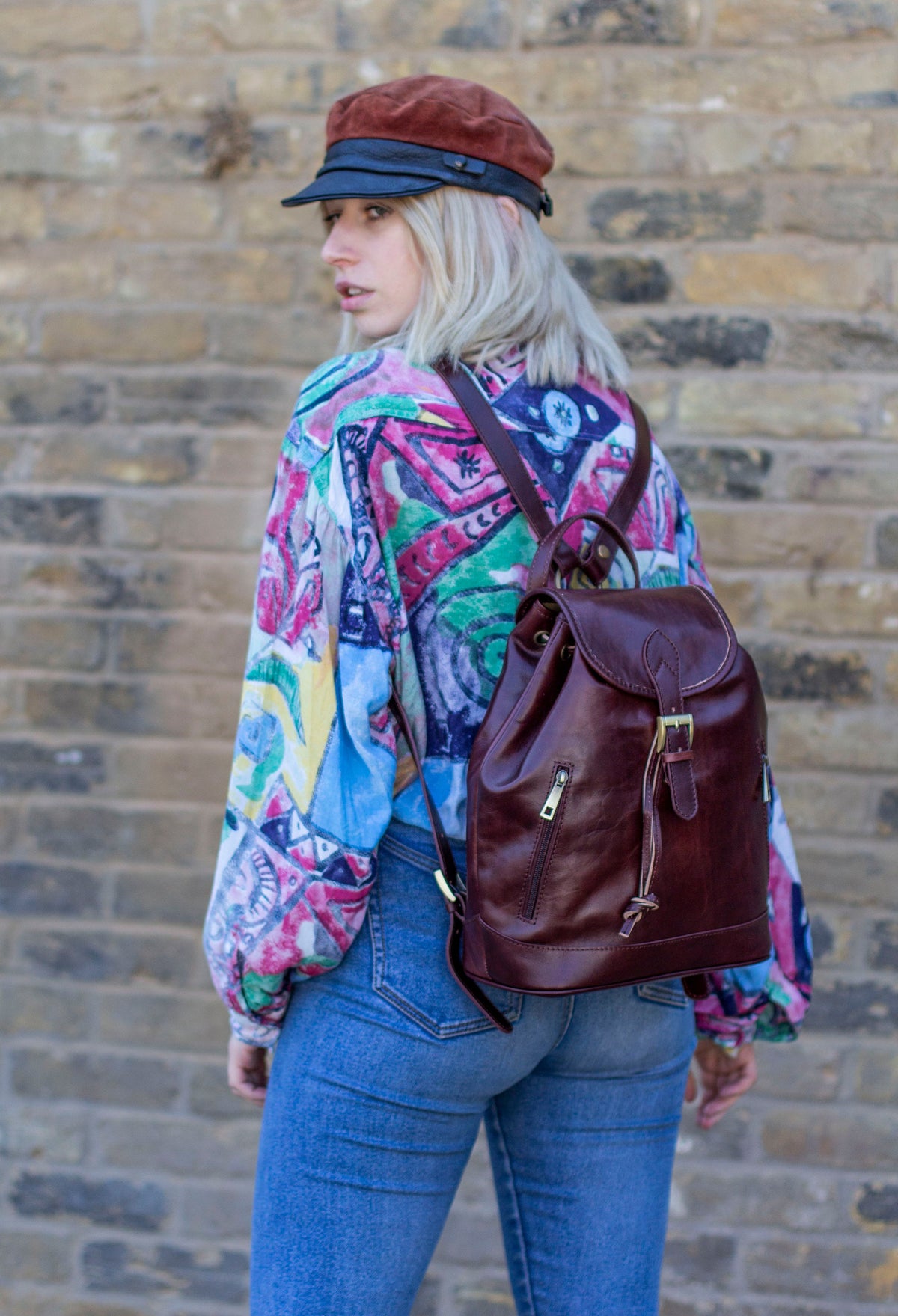 Leather Backpack Rucksack In Matte Coffee Brown
