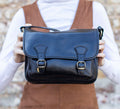 Leather Messenger Bag Satchel In Matte Black Cowhide