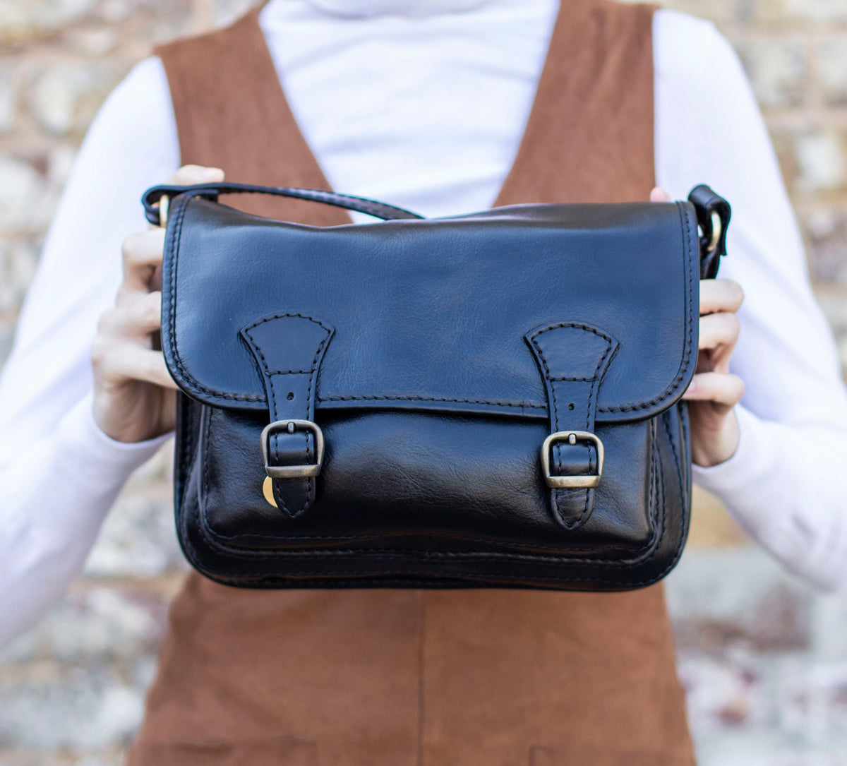 Leather Messenger Bag Satchel In Matte Black Cowhide
