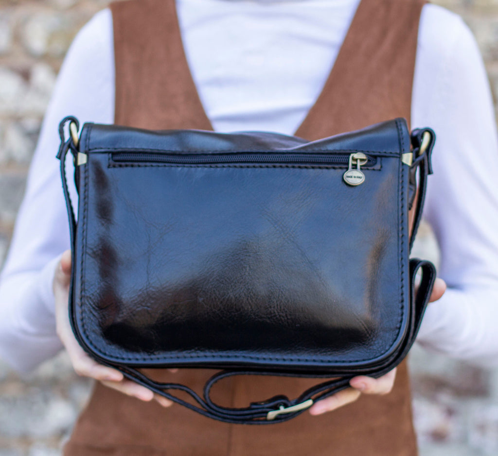 Leather Messenger Bag Satchel In Matte Black Cowhide