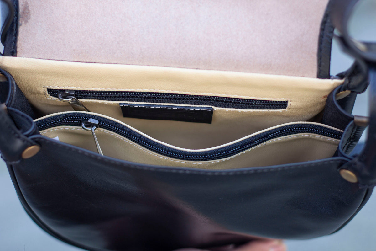 Leather Satchel Saddle Bag In Matte Black