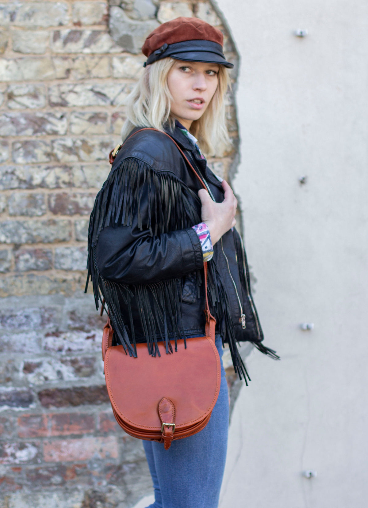 Leather Satchel Saddle Bag In Brown