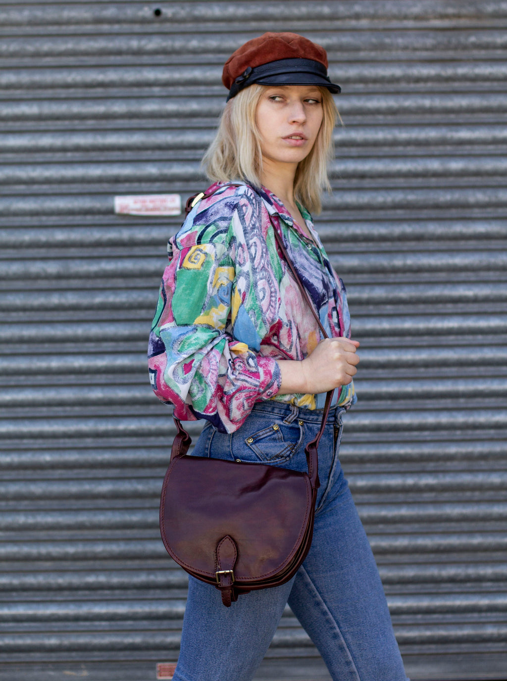 Leather Satchel Saddle Bag In Dark Brown