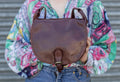 Leather Satchel Saddle Bag In Dark Brown