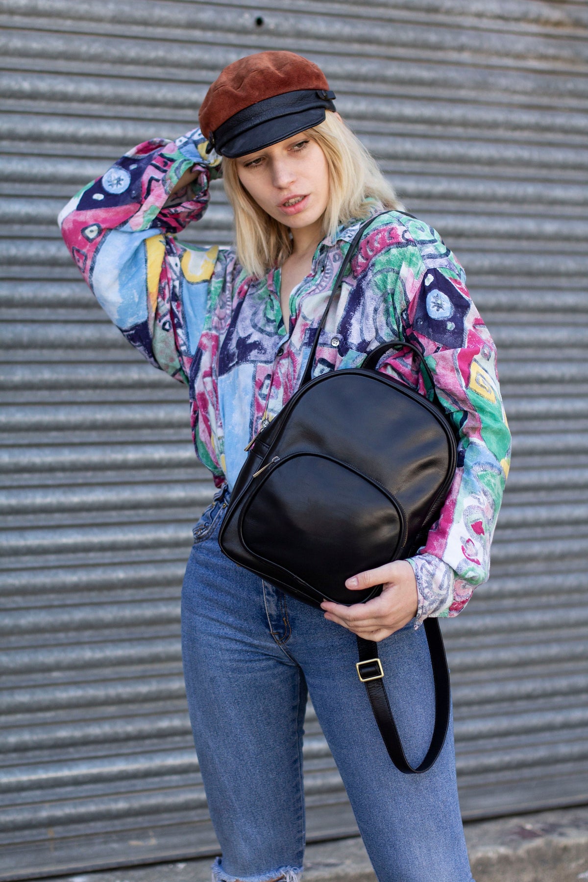 Soft Black Leather Backpack With Pockets
