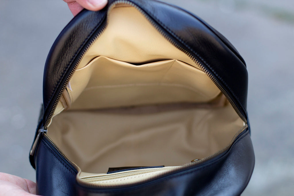 Soft Black Leather Backpack With Pockets