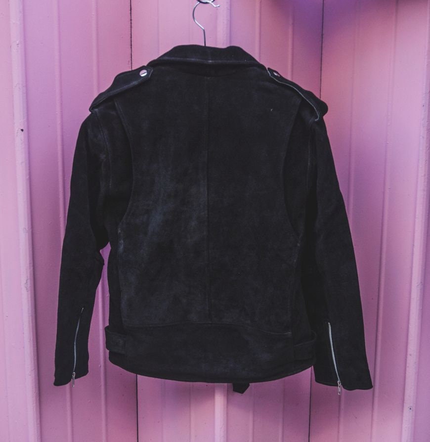 Genuine Black Suede Biker Jacket 80's Style