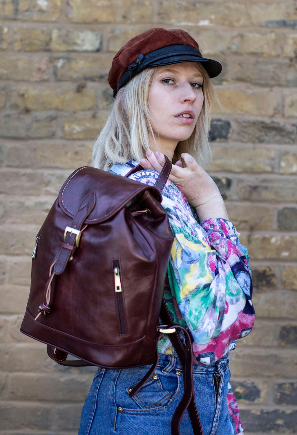 Leather Backpack Rucksack In Matte Coffee Brown