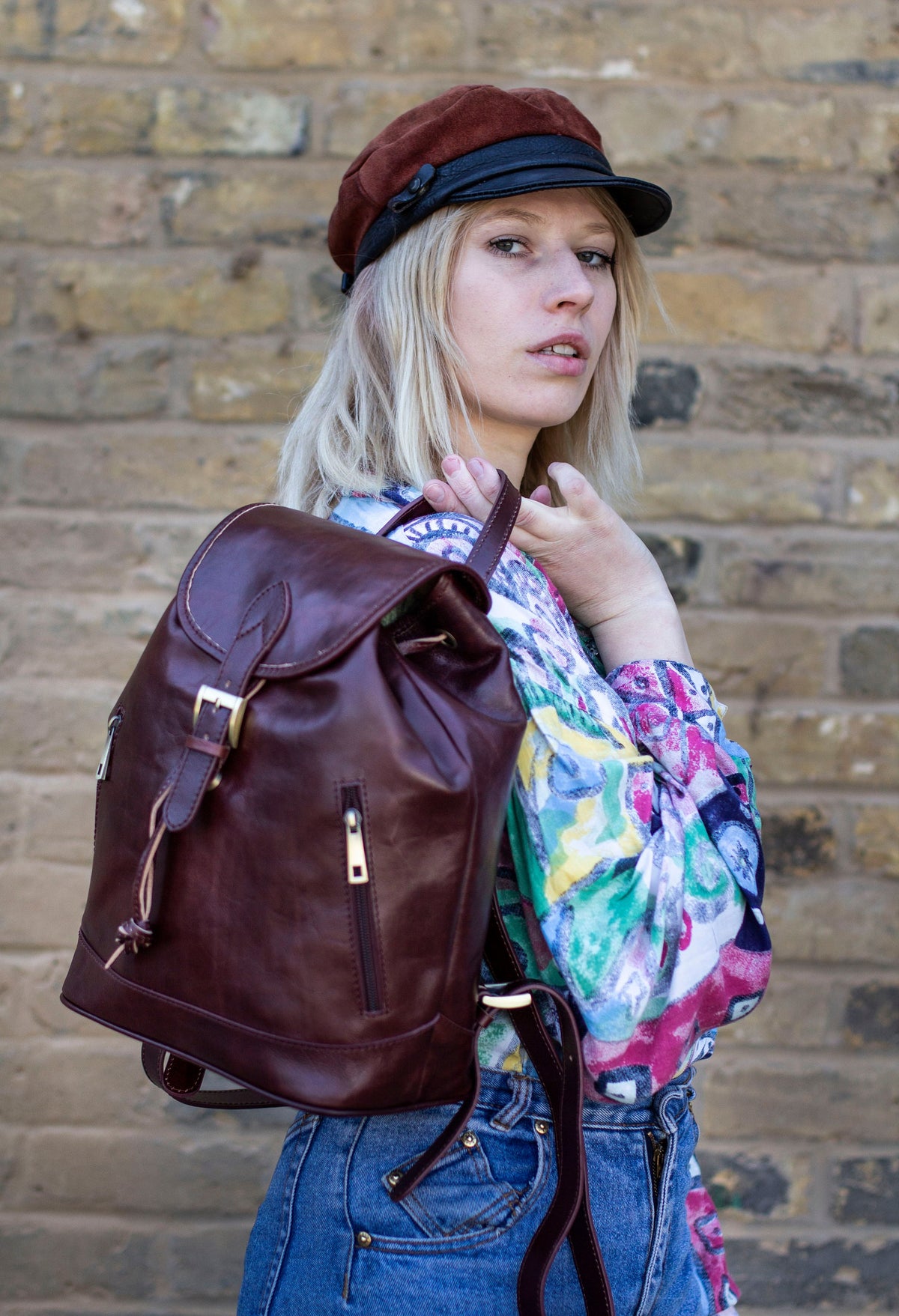 Leather Backpack Rucksack In Matte Coffee Brown