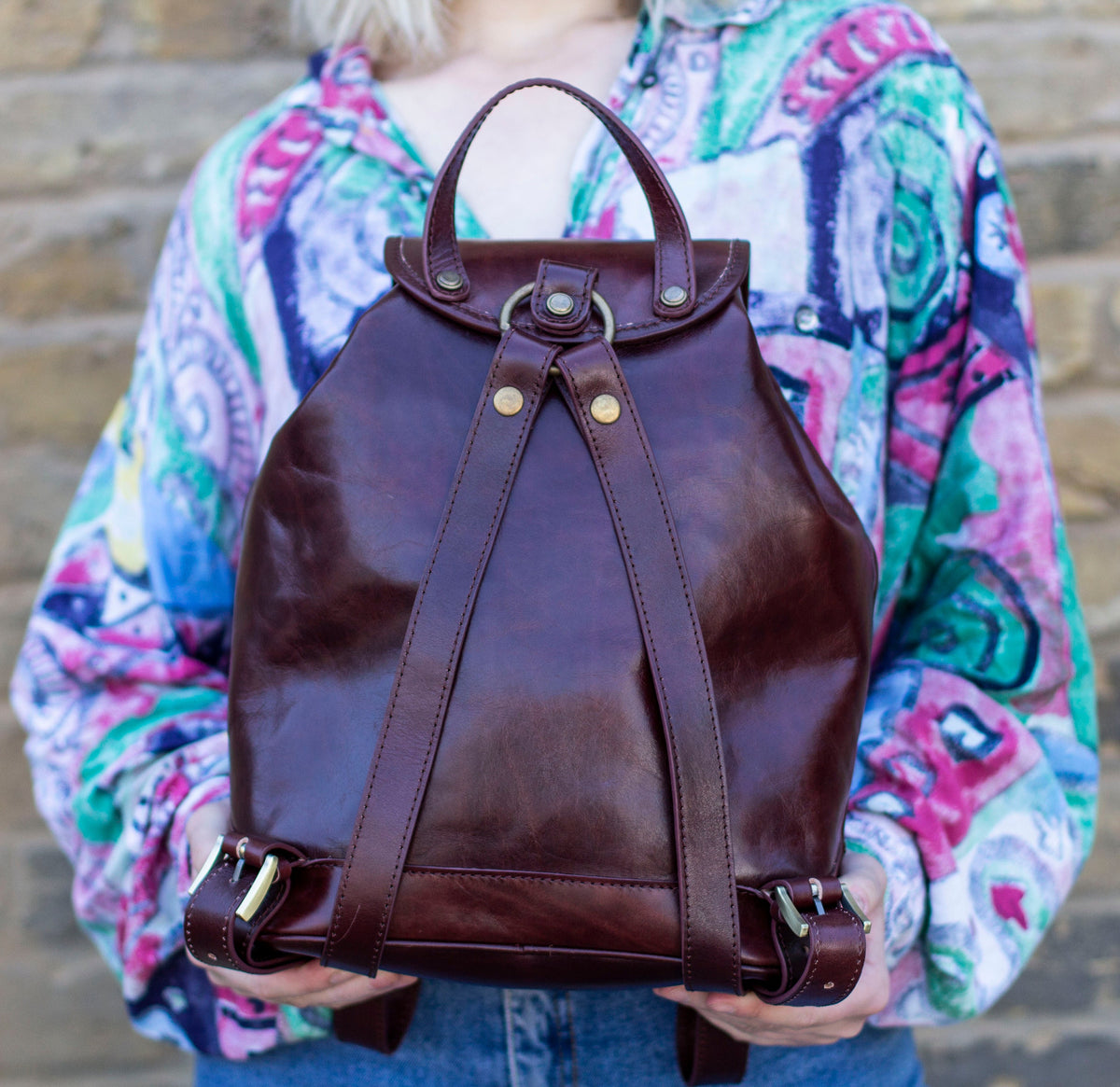 Leather Backpack Rucksack In Matte Coffee Brown