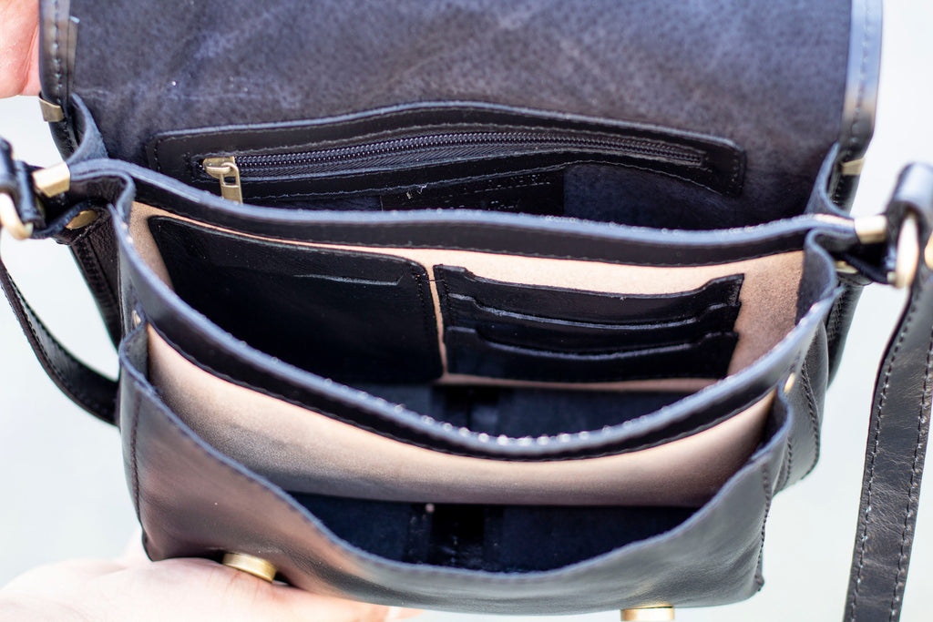 Leather Messenger Bag Satchel In Matte Black Cowhide