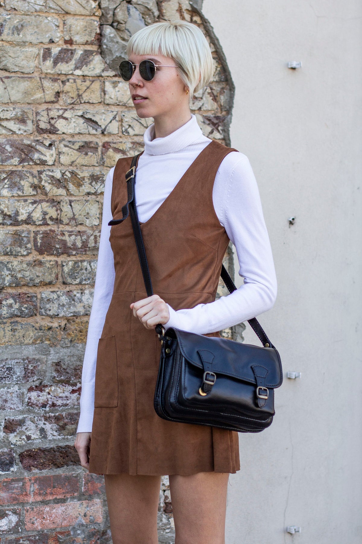 Leather Messenger Bag Satchel In Matte Black Cowhide