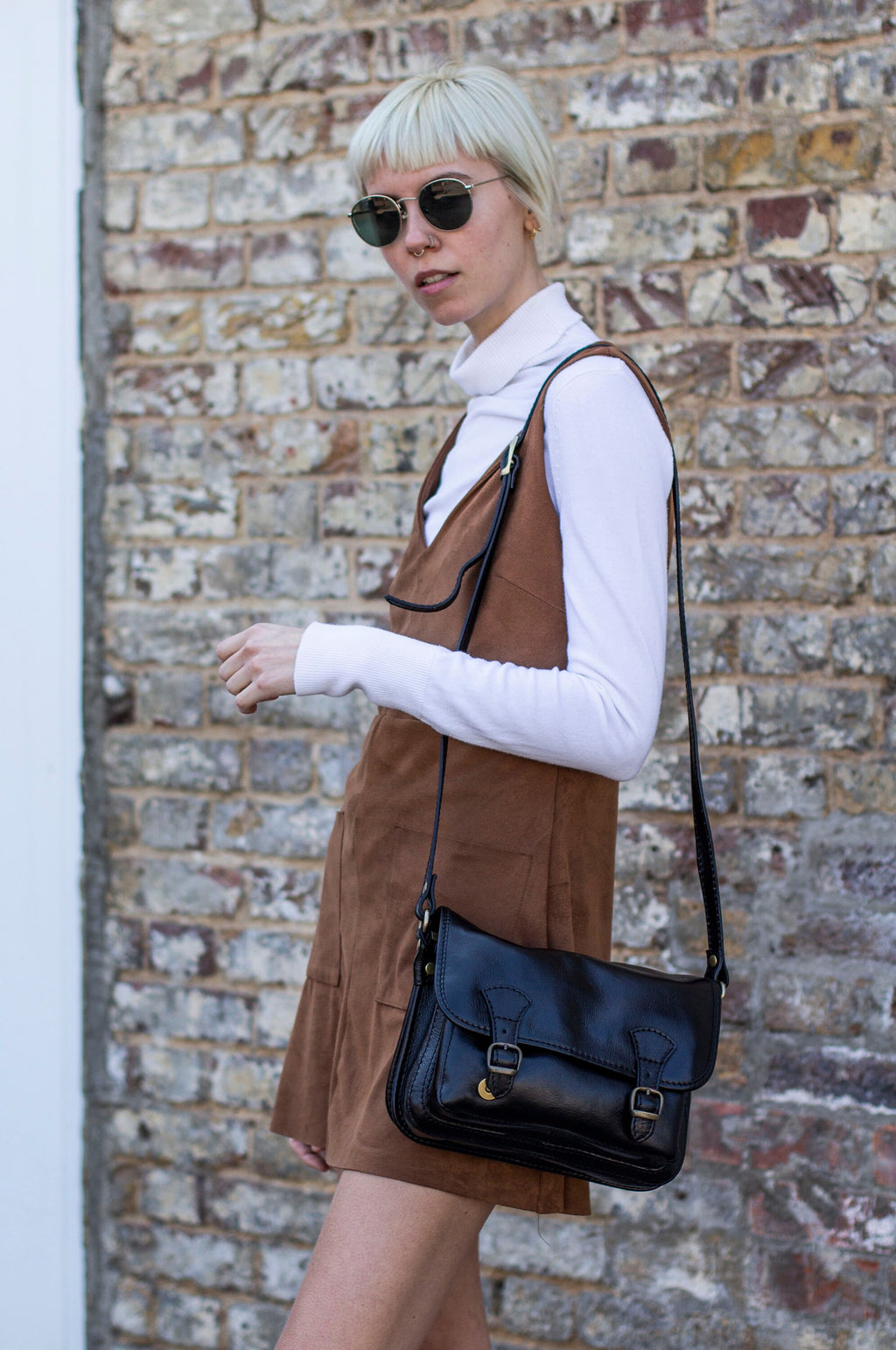 Leather Messenger Bag Satchel In Matte Black Cowhide