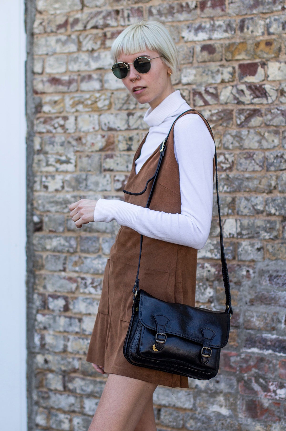 Leather Messenger Bag Satchel In Matte Black Cowhide