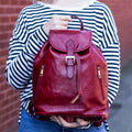Leather Backpack With Pockets In Dark Red Burgundy