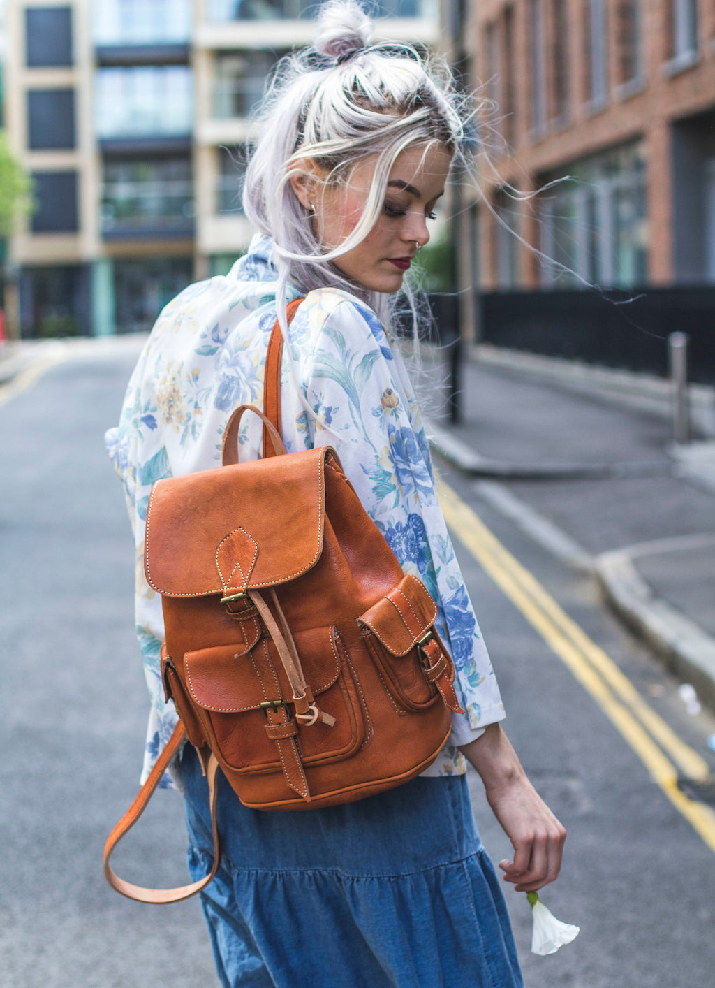 Tan Leather Rucksack Backpack Festival Style