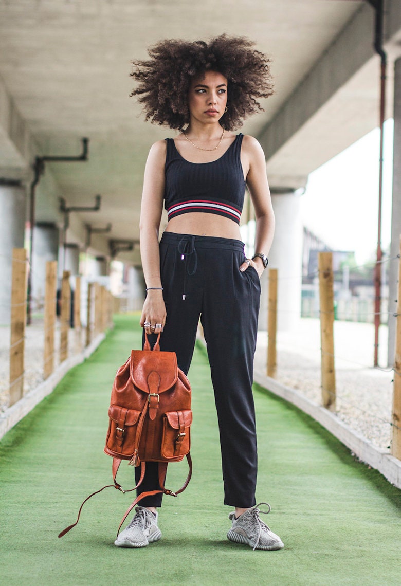 80's Style Safari Rucksack | Genuine Leather Bohemian Backpack | Orange
