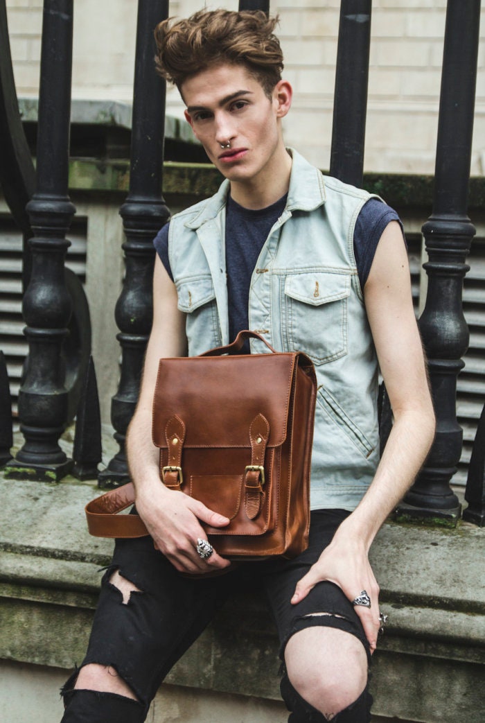 Brown Leather Metropolitan Backpack With Flap