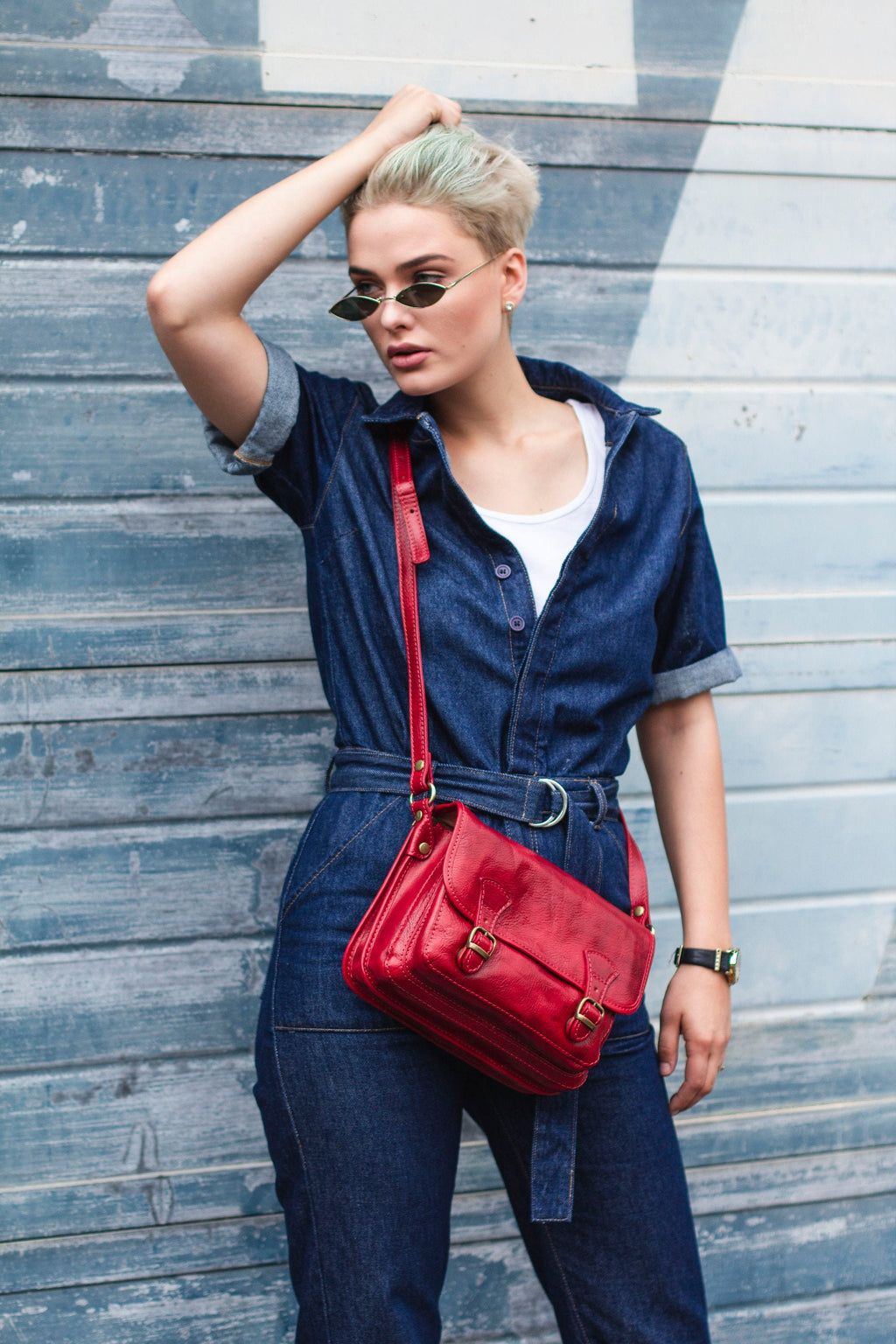 Leather Messenger Satchel In Burgundy Red Italian Cowhide