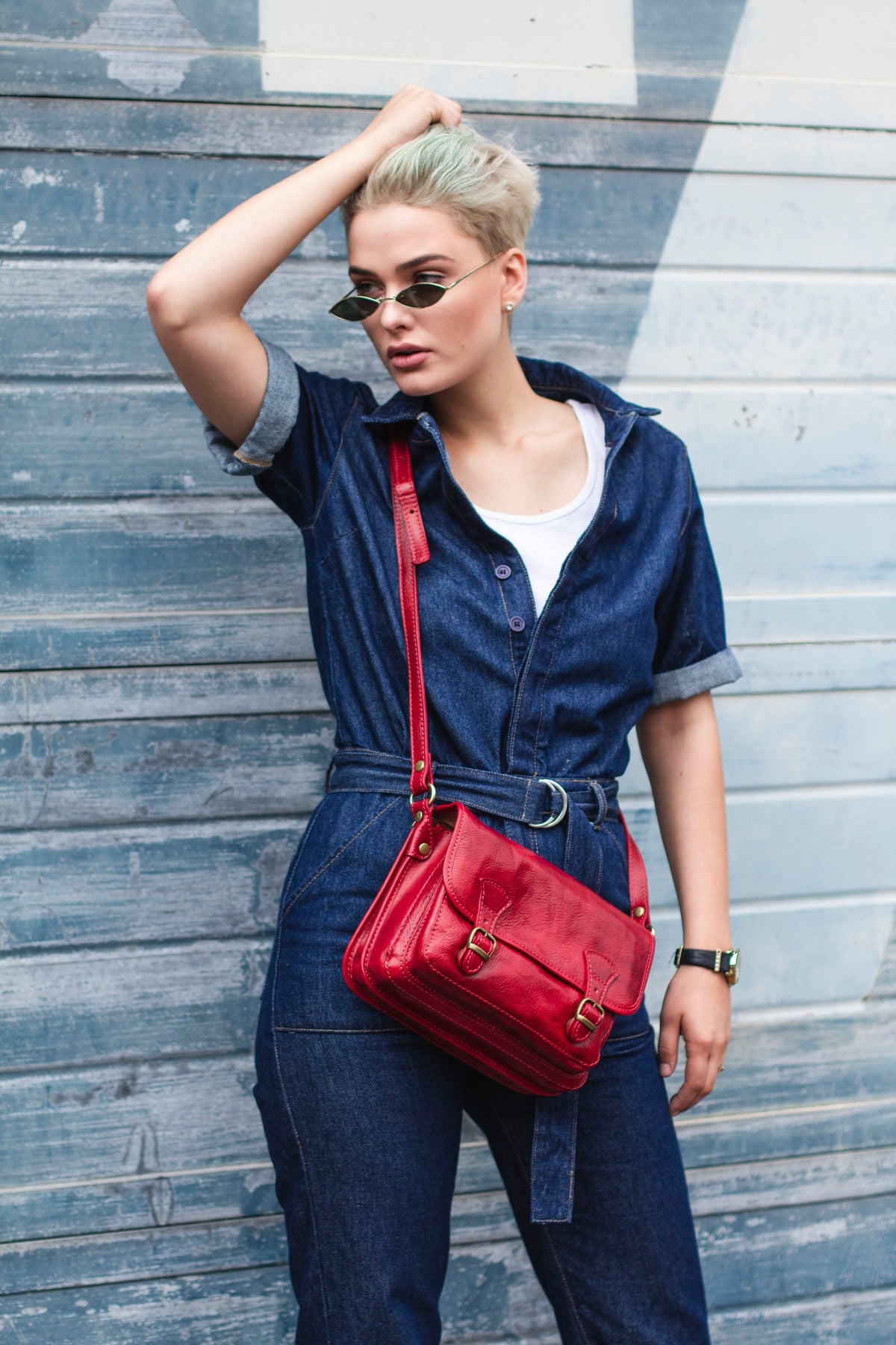Leather Messenger Satchel In Burgundy Red Italian Cowhide