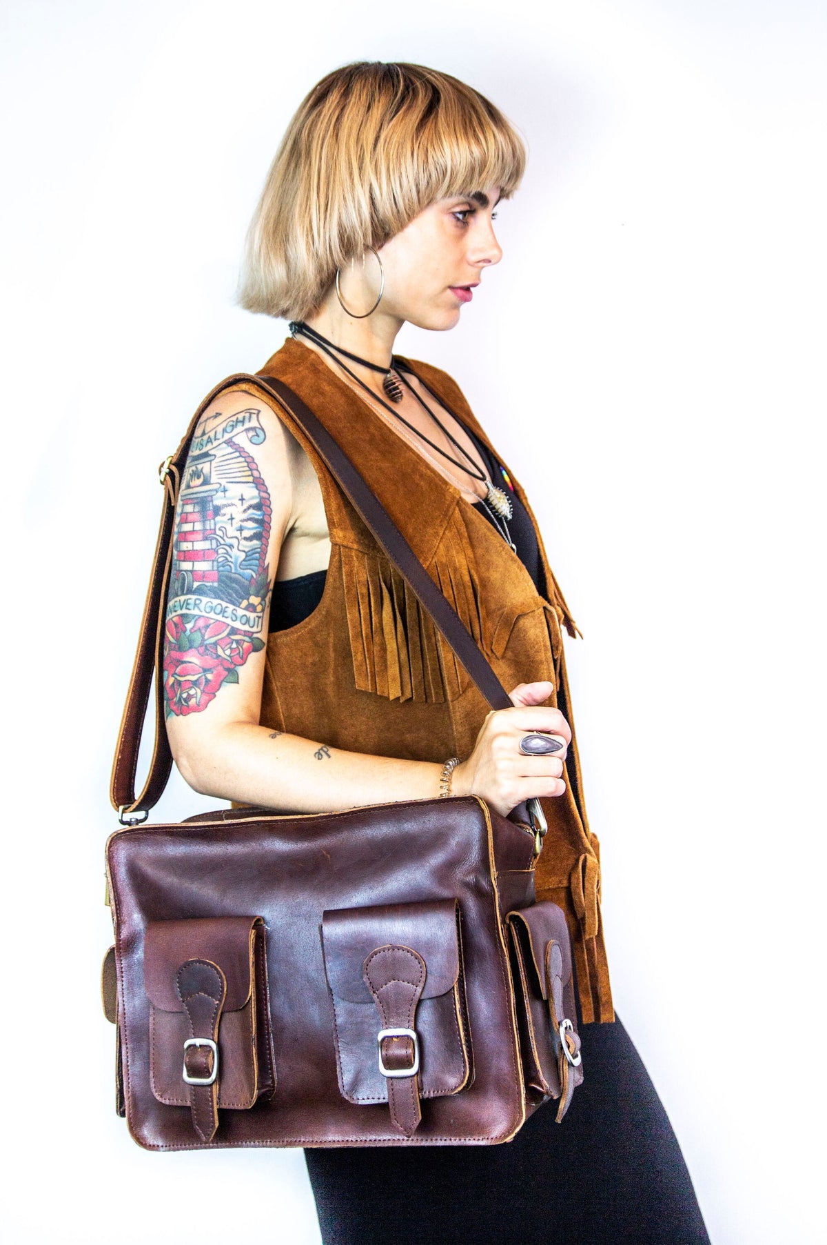 Messenger Bag Camera Satchel in Wine Brown Leather