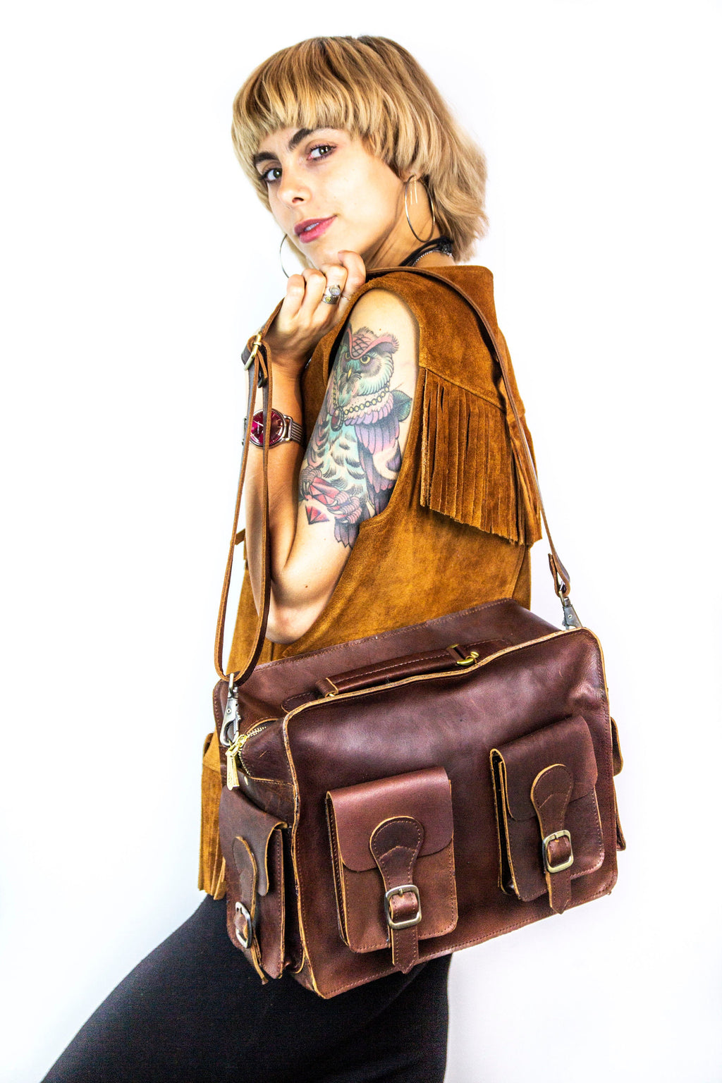 Messenger Bag Camera Satchel in Wine Brown Leather