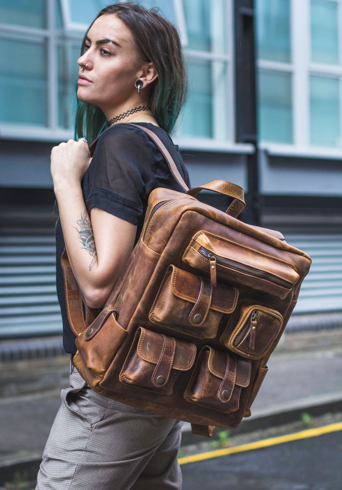 Luxury Leather Work Office Backpack | Stressed Brown