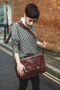 Gloss Leather Work Messenger Satchel | Wine Brown