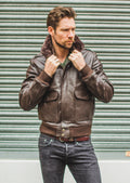 Brown Leather & Shearling Collar G-1 Pilot Aviator Jacket (Removable Double Breasted)