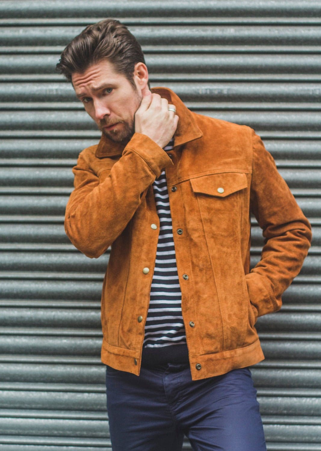 Tan Suede Western Trucker Jacket